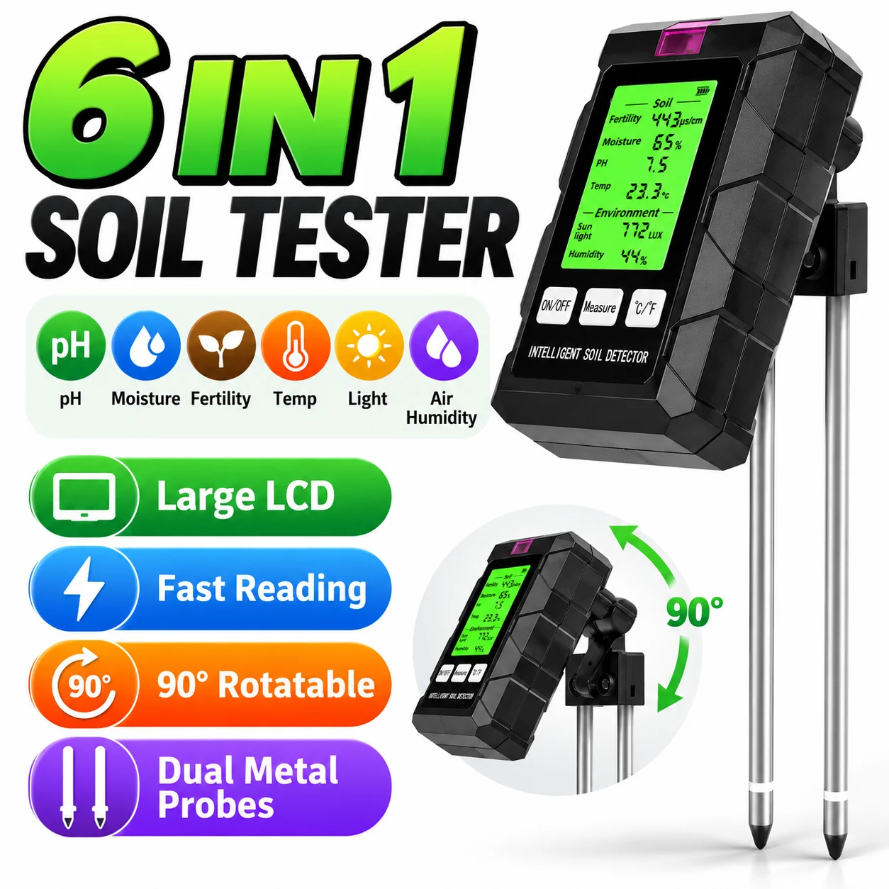 Ph Ec Meter Hydroponic - 6-w-1 Cyfrowy Miernik Gleby, Tester Współczynnika