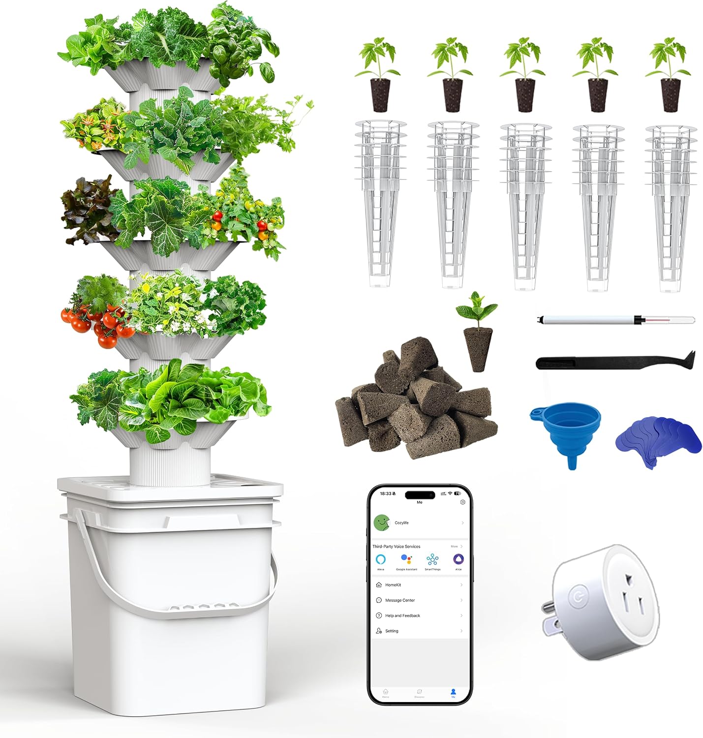 Hydroponic Tower Garden - Zestaw do uprawy hydroponicznej, 5-warstwowa wieża