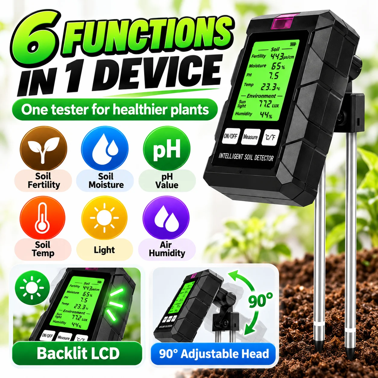 6-w-1 Cyfrowy Miernik Gleby, T – Ph Ec Meter Hydroponic recenzja i cena